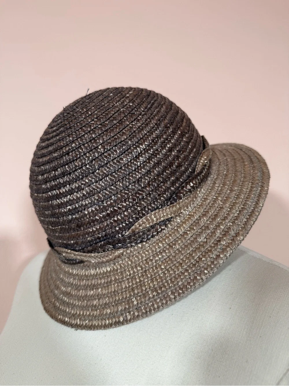Vintage Italian Brandeis natural straw Grey tan Art deco short brim sun hat - Picture 13 of 17